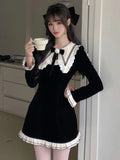 Bjlxn Woman Winter Spring New Elegant Velvet Patchwork Mini Dresses Lady Party Fashion One Piece Clothes