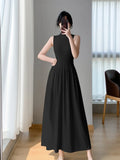 Bjlxn Spring Summer New Casual Elegant Sleeveless Knitted Midi Dress Slim Elegant Ladies  Robe