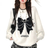 Bjlxn  Sweet Kawaii Sweaters Women Bow Y2k Harajuku Elegant Knitted Pullover Korean Style Cutecore Casual Long Sleeve Sweaters