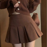 Bjlxn Vintage Brown Pleated Skirt Women Spring Summer Korean Style Y2K High Waisted A-line Mini Skirts Preppy Style Girls Causal