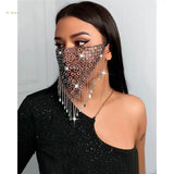 Rhinestones Mesh Mask Crystal Face Chain Masks for Belly Dancing Shows Masquerade Masks Costume Accessory