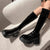 Patent Leather Chunky Platform Long Boots Women Autumn Punk Thick Heels Shoes Woman Zipper Black Motorcycle Botas De Mujer