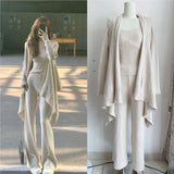 Bjlxn Autumn Winter Solid Knitted 3-piece Set Women Tank Top Long Pants Cardigan Sweater Pullover Korean Fashion Casual Outfits New