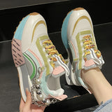 Women Platform Casual Outdoor Mixed Colors Design Sneakers Chain Decoration Lace Up Running Walking Sports Fashion Shoes 35-40