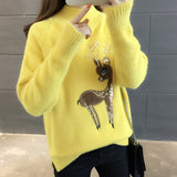 Cute Women Sweater Korean Reindeer Ugly Christmas Sweater Winter Warm Sweaters Fluffy Cashmere Jumper Turtleneck Pullover