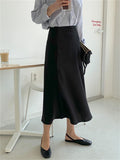 Bjlxn Summer Spring Women Elegant High Waist Satin Skirt Female Casual A-Line Midi Silk Fashion Skirt