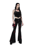 Bjlxn Mall Gothic Velvet Flare Pants Women Streetwear Harajuku Cross Embroidery High Waist Pants Aesthetic Y2k Punk Trousers