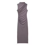 Bjlxn  Spring And Summer Women's New Fashionable Temperament Solid Color Pleated Decorative Dress