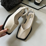 Bjlxn Square Toe Summer Elegant Ladies Sandals Fashion Ladies Elastic Band Flat Heel Women Shallow Party Shoes Square Heel Sandal