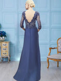 Mermaid Blue Mother of the Bride Dress Formal Elegant Floor Length Satin Lace Half Sleeve with Appliques Evening dresses