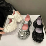 Bjlxn Women Casual Silver Platform Ballet Shoes Thick Sole Sneakers New Summer Fashion Single Shoes Woman Platform Mary Jane Pumps