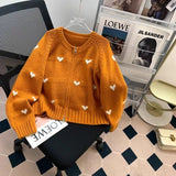 Bjlxn Women Autumn Winter Fashion Loose Sweet Button Solid Color Sweater Women Clothes Young Style Jacquard Loose Long Sleeve Cardiga