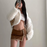 Fashion Split Fur A-Line Mini Skirts for Women Club Outfits Button Detail Sexy Skirt Streetwear Y2K Bottom Clothes