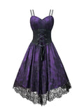 Bjlxn Purple Elegant Spaghetti Strap High Waist Corset Dress Gothic Women Cosplay Party Vintage Costume Lace Long Dresses