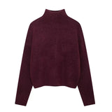 Bjlxn Vintage Women's Burgundy Turtleneck Sweater Casual Long Sleeves Female Thicken Pullover 2024 Winter Lady Cozy All-match Knitwear