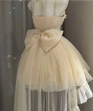 Bjlxn - Cream Colour Dress Bride Skirt Sparkling Bow Dress Cos Lolita Princess Dress Vintage White Glitter Skirt White Skirt For Lovers