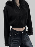 Bjlxn Y2k Winter Warm Corduroy Coats Women Mall Gothic Streetwear Hipster Grunge Emo Alt Long Sleeve Hooded Crop Jackets Femme