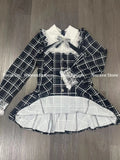 Bjlxn Harajuku Sweet Bow Black Plaid Dresses All-match Slim Fit Kawaii Lolita Dress for Women Autumn New Long Sleeve Vestidos De Mujer