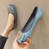 Bjlxn Elegant High-end Women's Flat Bottom Work Shoes Blue Work Shoes Designer Style Rhinestone Leisure Commuter Women's Shoes