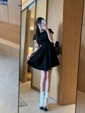 Bjlxn 2000s Vintage Clothing Y2k Black Dress Women Even Party Design Dress French Elegant Outwear Chic Korean Fashion Short Sleeve