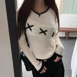 Bjlxn Korean Style Elegant Sweaters Sweet Vintage Long Sleeve Knitted Pullover Autumn Winter Patchwork Sweaters Aesthetics