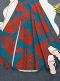 Bjlxn One Shoulder Tropical Print Maxi Dress for Women Split Hem Elegant Casual Style Woven Spring/Summer/Fall Vestido