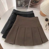 Bjlxn Vintage Brown Pleated Skirt Women Spring Summer Korean Style Y2K High Waisted A-line Mini Skirts Preppy Style Girls Causal