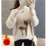 Cute Women Sweater Korean Reindeer Ugly Christmas Sweater Winter Warm Sweaters Fluffy Cashmere Jumper Turtleneck Pullover