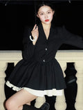 Bjlxn Korean Fashion Black Suit Dress Women Long Sleeve Lapel Autumn Spring Y2K Kawaii Birthday Party A-line Princess Vestidos Mujer