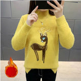 Cute Women Sweater Korean Reindeer Ugly Christmas Sweater Winter Warm Sweaters Fluffy Cashmere Jumper Turtleneck Pullover