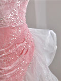 Bjlxn - Host Evening Dress Luxury Dress Party Sexy Skirt Bare Chest And Sleeveless Dress Party Bridal Toast Dress Pink Glitter Skirt