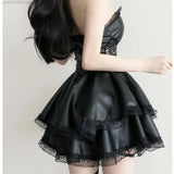 Bjlxn Trendy Gothic Punk Black Party Dresses for Women Y2k Sexy Sweet Girls Luxury Slim Fit Summer Chest Wrap Mini Skirts