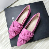 Bjlxn Flat Shoes for Women Suede Velvet Spring Summer Casual Shoes Women Flats Bow Flower Pointed Scoop Shoes Slip on Size 33 34 43