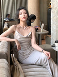 Summer New Women Elegant Spaghetti Strap Long Dress French Style Sexy Slim Prom Evening Party Dresses Korean Fashion Clothing