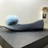 Bjlxn Women Flats Furry Ball Sweet Flat Shoes for Women Spring Summer Casual Shoes Slip on Loafers Scoop Shoes Soft Sole Comfortable