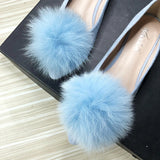 Bjlxn Women Flats Furry Ball Sweet Flat Shoes for Women Spring Summer Casual Shoes Slip on Loafers Scoop Shoes Soft Sole Comfortable