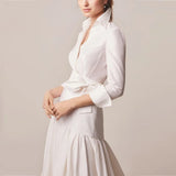 A-Line Mother of the Bride Dresses Shirt Collar Long Wedding Guest Gowns with Bow Ruching Dress Women for Wedding Party