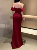 Bjlxn Sexy Bodycon Long Dresses for Women Wedding Evening Party Prom Robe Ruffles Slash Neck High Split Hollow Out Summer New Vestido