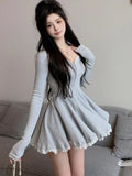 Bjlxn Women Fashion Mini Y2K Dress Autumn Spring New Vestidos Female Elegant Chic Slim Sexy Clothes