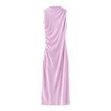 Bjlxn  Spring And Summer Women's New Fashionable Temperament Solid Color Pleated Decorative Dress