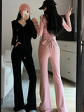 Bjlxn Y2K High Street 2-Piece Set Tracksuit Women Hooded Zip Up Slim Coat + Drawstring Wide Leg Pants Autumn Korean Fashion Outfits