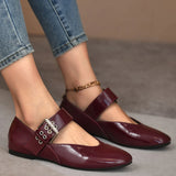 Bjlxn New Chic Burgundy Buckle Strap Mary Janes Shoes Women Big Size 42 Comfy Walking Black Office Lady Flats Leopard Footwear