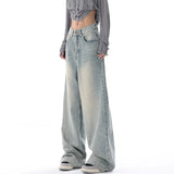 Bjlxn - New High Waisted Jeans Women Button Full Length Wide Leg Denim Pants Fashion Vintage Y2K Light Blue Loose Trousers