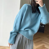 Bjlxn Korean Style Fashion Casual Solid Color Round Neck High Quality Pullover Sweater Retro Elegant Popular Long Sleeved Women's Top