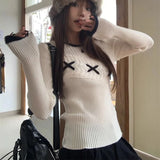 Bjlxn Korean Style Elegant Sweaters Sweet Vintage Long Sleeve Knitted Pullover Autumn Winter Patchwork Sweaters Aesthetics