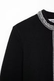 Bjlxn Style Autumn New Women's Casual Bead String Decoration Long Sleeved Round Neck Black Jacket Jacket