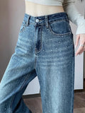 Bjlxn Fashion Y2k Hot Drilling Jeans High Waist Wide Leg Pants Spring Street Casual Plus Size Loose Denim Straight Legs Trousers Women