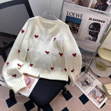 Bjlxn Women Autumn Winter Fashion Loose Sweet Button Solid Color Sweater Women Clothes Young Style Jacquard Loose Long Sleeve Cardiga