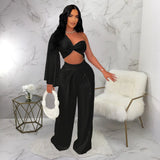 Bjlxn Ladies Sexy Two Piece Pant Set Outfits Matching Set Women Wide Leg Pants One Shoulder Tops 2 Piece Sets Elegant Luxury Outfits