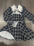 Bjlxn Harajuku Sweet Bow Black Plaid Dresses All-match Slim Fit Kawaii Lolita Dress for Women Autumn New Long Sleeve Vestidos De Mujer